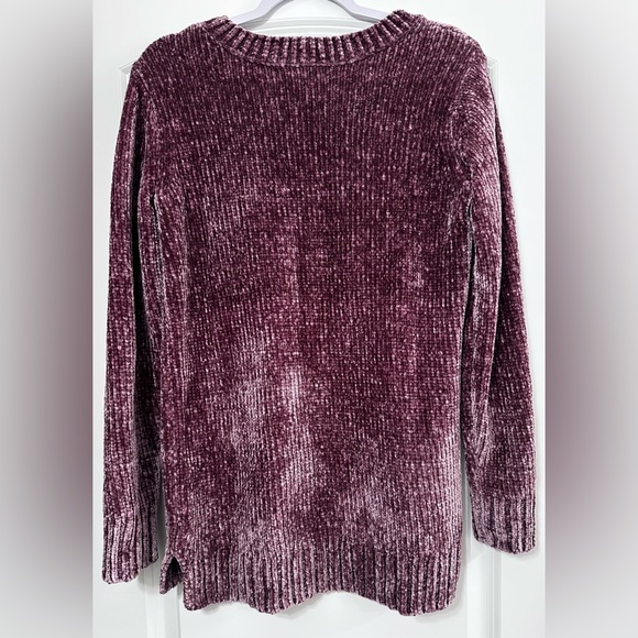 Orvis Plum Chenille V-Neck Tunic Pullover Sweater Size M | Chunky Classic - Picture 2 of 3
